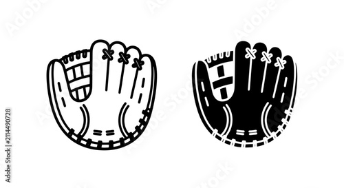 Bild auf Leinwand Baseball glove outline and silhouette icon set with baseball, outfield