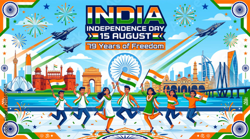 Celebrating national pride with joyful citizens with depicts vibrant celebration _India Independence Day , 15 August