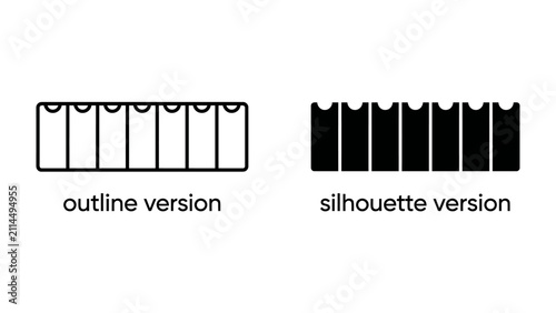 Принти на полотні Outline and Silhouette: A side-by-side comparison of a row of outlined shapes and their identical silhouette versions, illustrating contrasting graphic styles