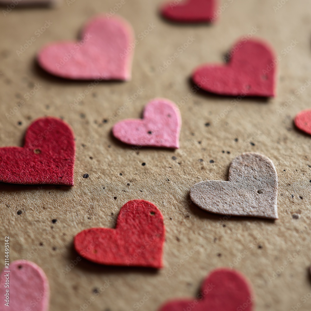 Fototapeta premium Printed Heart Pattern on Warm Beige Craft Paper for Handmade Card Design