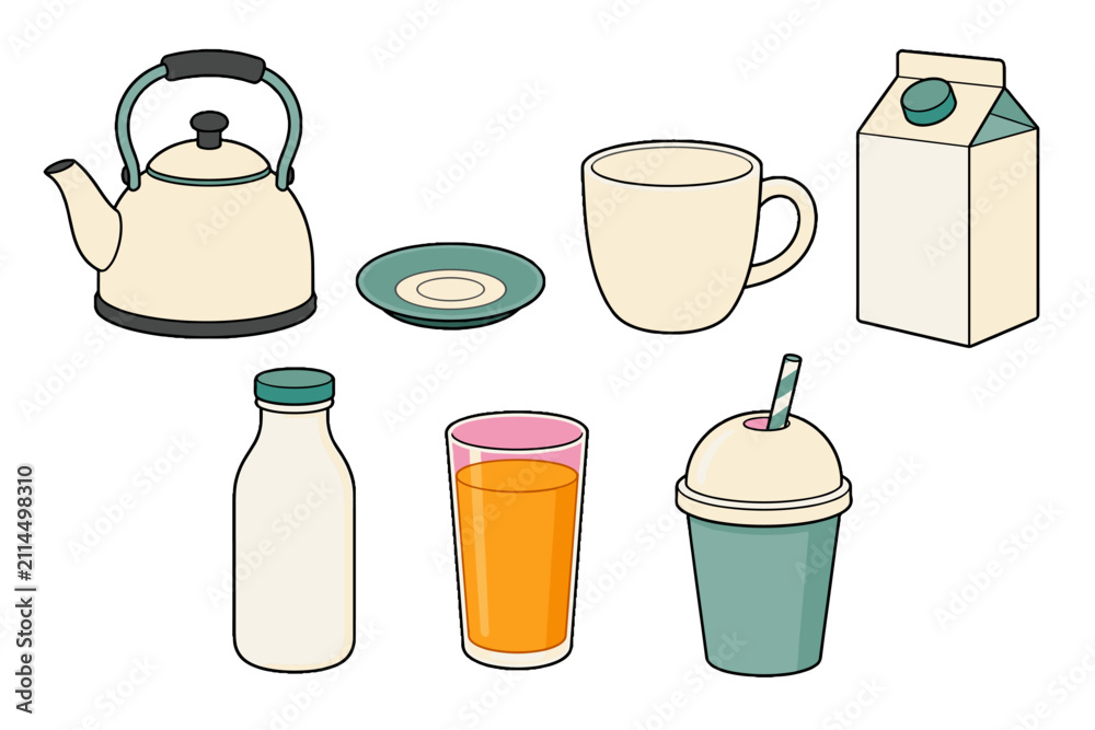 Fototapeta premium Hand drawn beverage containers and drinkware icon set