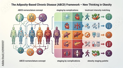 Medical infographic of adiposity based chronic disease framework