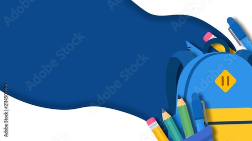 Back to School Background with Blue Backpack and Colorful Pencils on White.