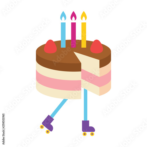 Funny Birthday Cake Character Wearing Roller Skates Moving Forward Celebration