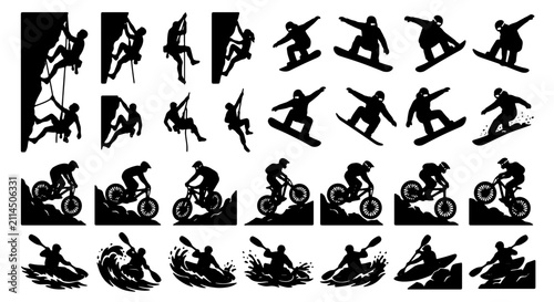 Konstfotografi Extreme Sports Silhouette Collection: Rock Climbing, Snowboarding, BMX Biking, K