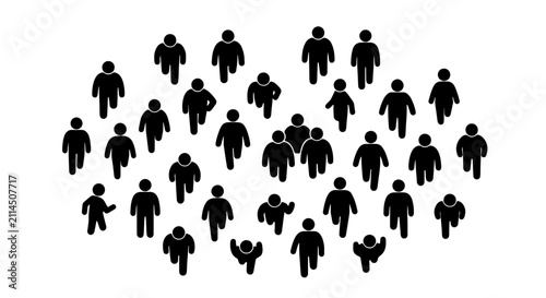 Diverse Crowd of Stick Figures, Group of People Icons, Community Symbol Collection, Social Gathering Vector Art