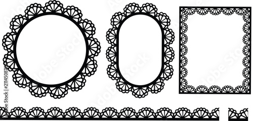 Decorative lace frame border with elegant floral ornament vector illustration