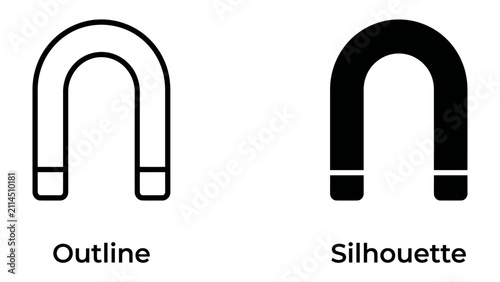 Fotografie Horseshoe Magnet Icons: A visual comparison showcasing the outline and silhouette of a horseshoe magnet, representing magnetic force and attraction