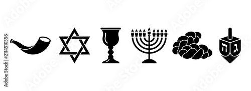 Jewish Holiday Symbols Flat Vector Icon Set