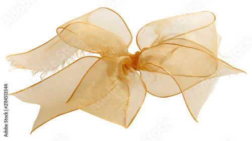 Golden sheer organza ribbon bow with metallic thread
