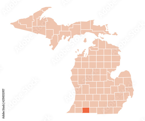 Canvas Print Michigan Map with Saint Joseph County Highlighted in Green Color Vector Illustra
