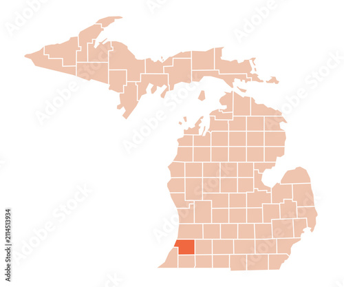 Michigan Map with Van Buren County Highlighted in Green Color Vector Illustration