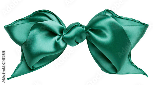 Canvas Print Emerald green satin bow with knot center