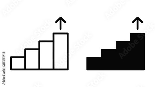 Bild auf Leinwand Progressive Steps Symbol: Two simplified representations of stairs with upward arrows indicate progress, growth, and moving forward