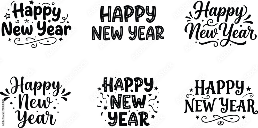Obraz premium Illustration of Happy New Year elegant typography design with decorative elements.