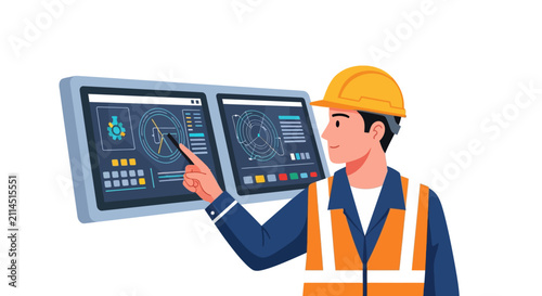 Marine Engineer Inspecting Digital Blueprint of Advanced Vessel Technology