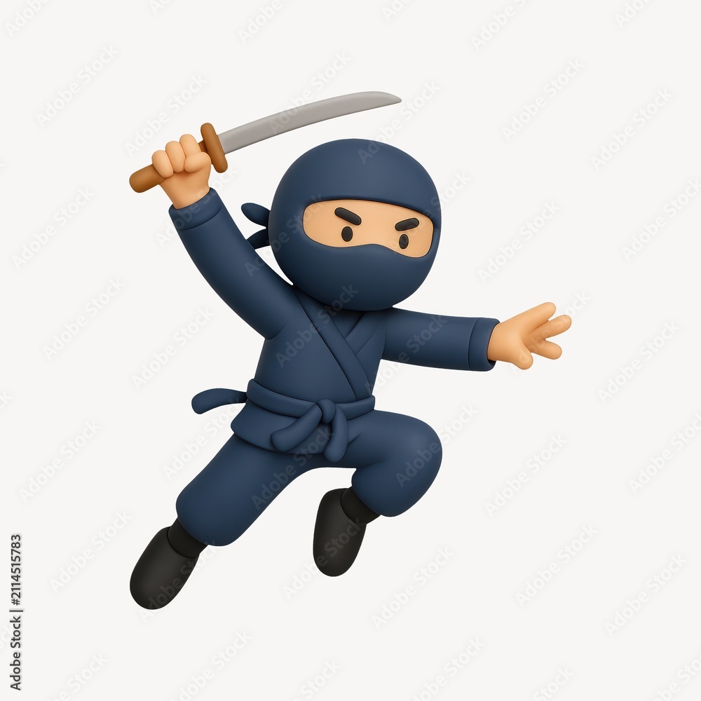 Obraz premium Cartoon ninja with sword.