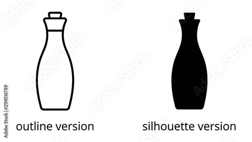 Fotografie Bottle Outline and Silhouette: A clean graphic representation showing two identical bottles, one as a simple outline and the other as a solid black silhouette