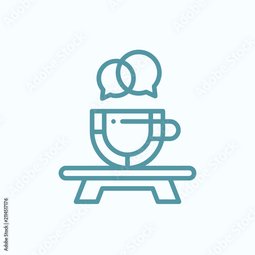 Coffee cup communication icon with speech bubbles.