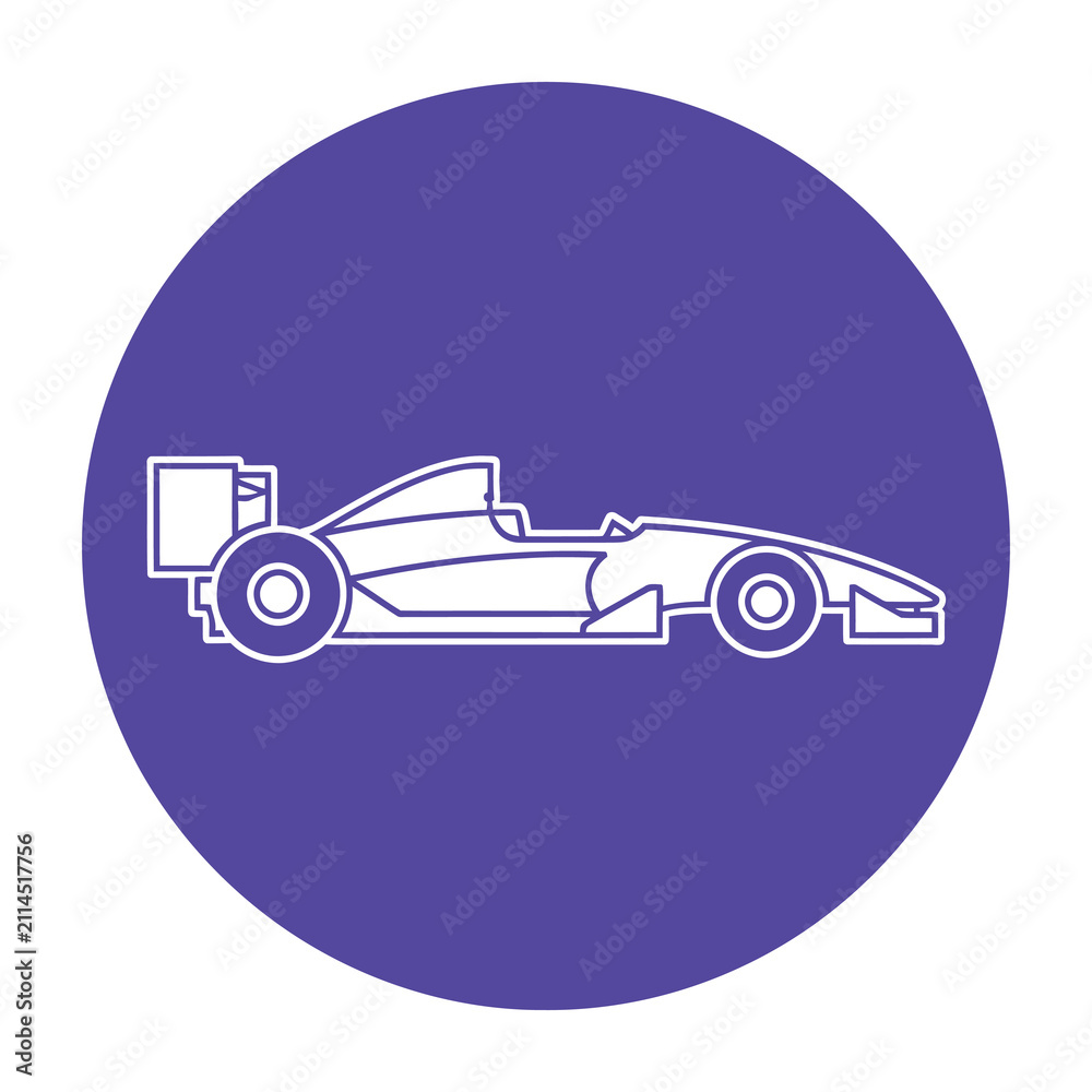 Fototapeta premium Formula One Race Car Icon Inside a Purple Circle Sign for Motor Sport Branding