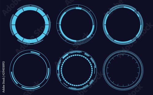 Bild auf Leinwand Sci-fi circular HUD interface elements set with cyan digital tech ring