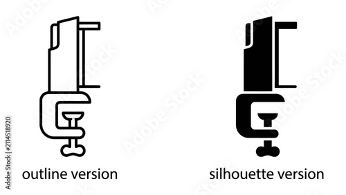 Bild auf Leinwand Clamp Icon Set: A set of two clamp icons, one in outline and one in silhouette, representing a versatile tool used for holding, securing