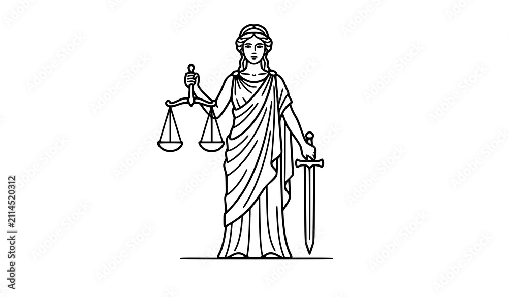 Fototapeta premium Minimal Themis Legal Symbol Outline Vector Illustration