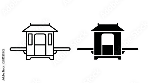 Obraz na płótnie Ancient Palanquin Icons: A set of two stylized icons representing a traditional palanquin, one in outline and the other in solid black, symbolizing historical transportation and cultural heritage