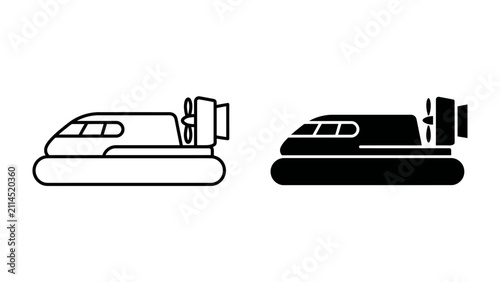 Foto Hovercraft Icon Set: A set of two hovercraft icons, one in outline and the other in silhouette, representing this versatile amphibious vehicle