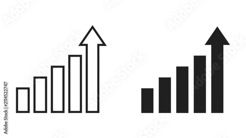 Growing Bars with Arrow: A simple graphic representing growth, showing bars increasing in height with an upward arrow indicating progress and success.