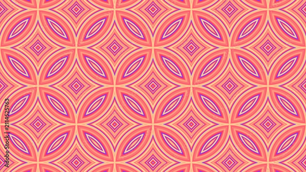 Fototapeta premium Soft geometric seamless pattern in peach, pink, and light purple with floral diamond motifs. Great for calm interior wallpapers, elegant packaging designs, and subtle 3D surface rendering.