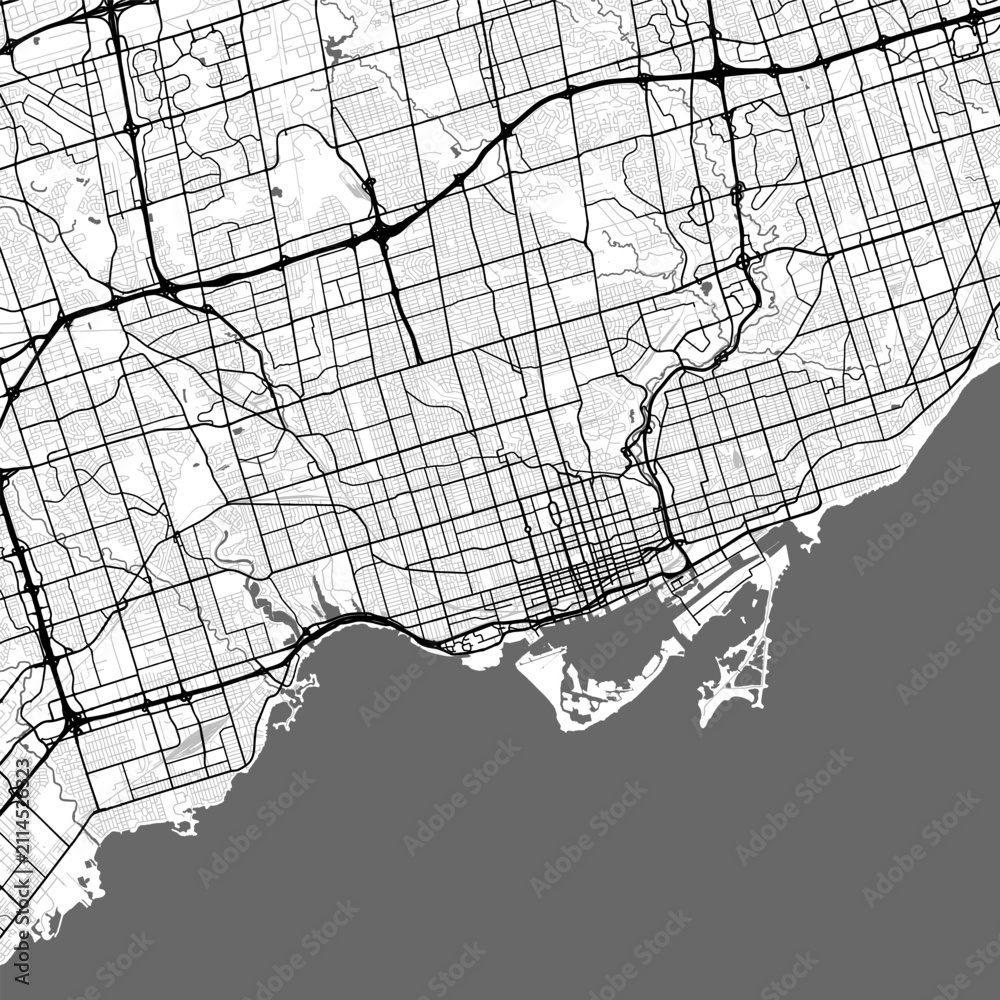 Obraz premium Minimal vector city map of Toronto with streets, parks and Lake Ontario shoreline
