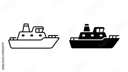 Bild auf Leinwand Ferry Boat Icons: Two stylized icons representing a ferry boat, one in outline and the other in solid black, ideal for maritime or transport graphics