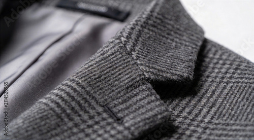 Close up view of grey wool jacket lapel