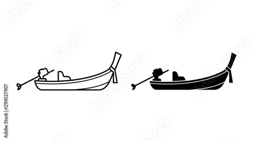 Bild auf Leinwand Longtail Boat Duo: A pair of longtail boats, one outlined and the other silhouetted, showcasing their distinct shape and outboard motor, ready for aquatic adventure