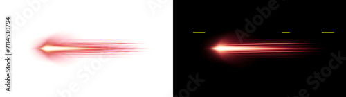 Red glowing light speed streak with fast horizontal motion lines ideal for racing banners PNG, Transparent and Black Background Versions for design use
