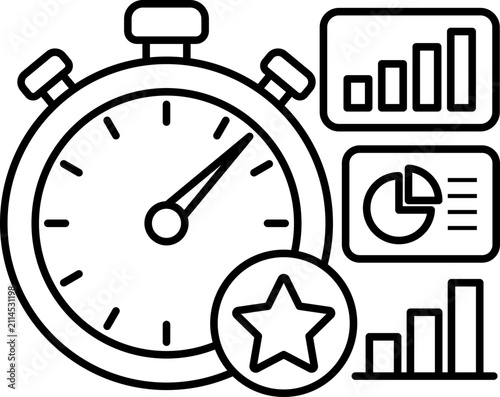 time management analytics dashboard clipart vector outline