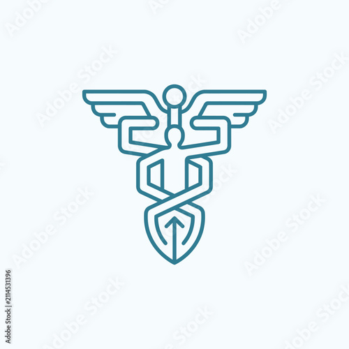 Medical caduceus integrated with human figure and upward arrow.