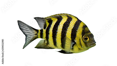 Foto Yellow and black striped Sergeant Major fish swimming