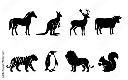 Black Horse Silhouettes Vector Set Collection Running Wild Farm Animal Icons and Mammal Illustration Design