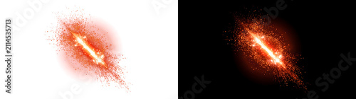 Orange fiery spark explosion with scattered burning embers and light trail ideal for dramatic banners PNG, Transparent and Black Background Versions for design use
