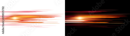 Orange red glowing light speed streak with fast horizontal motion lines ideal for racing banners PNG, Transparent and Black Background Versions for design use