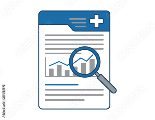 Medical document report with financial growth chart analysis document analysis magnifying
