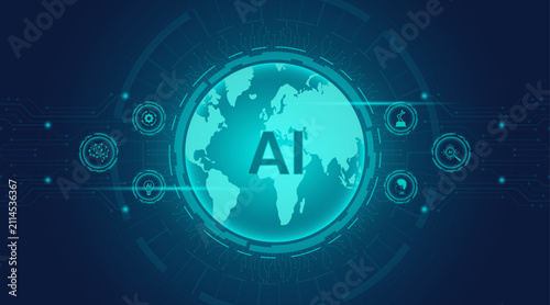 AI Particle Globe Background. Digital Dot Sphere With Gradient. 3D Tech Bg For World Data Concept. Neural Net Structure With Abstract Motion Surface. Blue And Purple AI Particle Globe