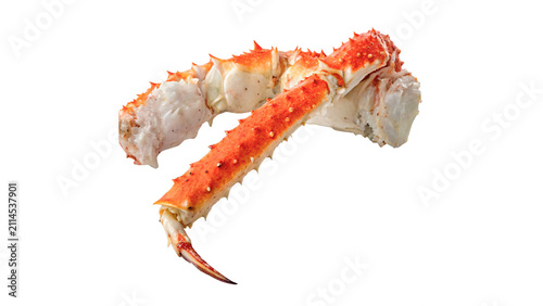 Fotografía Fresh boiled red king crab leg phalanx meat isolated on transparent background