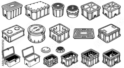 Cuadro en lienzo Isometric set of industrial cable junction boxes and electrical enclosure covers