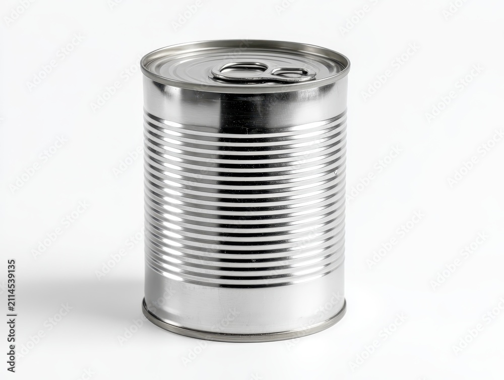 Obraz premium A metal tin can with a pull tab isolated on white background
