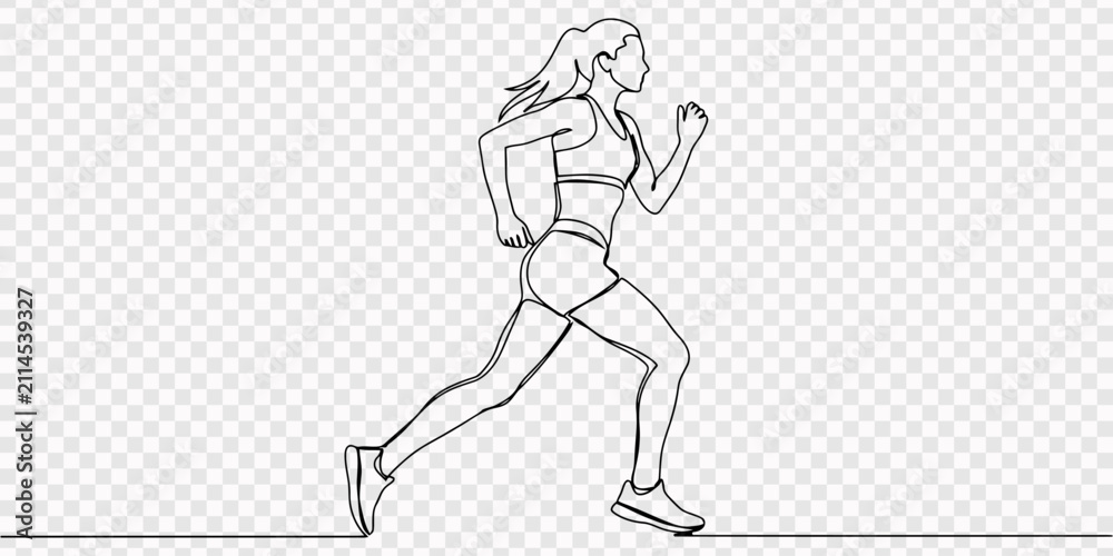 Fototapeta premium woman running continuous one line drawing, Woman running in sportswear in one line art style. Woman drawing with editable black stroke on white background, Continuous one line drawing of a woman 