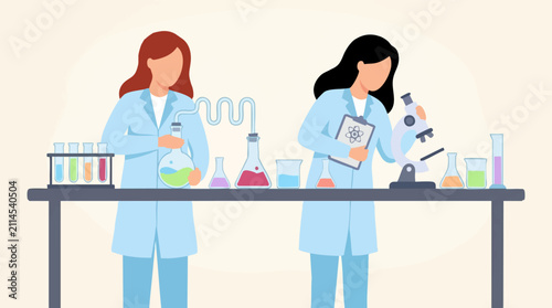 Photography Female scientists conducting experiments in a laboratory, scientific research il