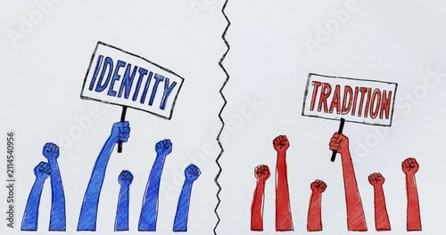 Political Polarization and Social Division Between Red and Blue Groups - Identity vs Tradition
